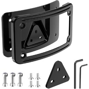 3 Hole Curved Laydown License Plate Mount Bracket w/Frame, Fit for All Harley Davidson Model w/Standard 3-Bolt Mounted License Plate Bracket, 02-08 VTX1800R/S/T, 03-09 VTX1300R/S/T (Black)