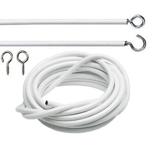 Net Curtain Wire, White Curtain Wire Hanging Cord with Self-Adhesive Hook and Eyes for Curtain, Hanging Window Cord Cable Kit 2-4 Meters (Size:2m)