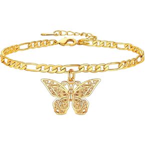 U7 Butterfly Anklets for Women, Dainty Figaro Ankle Chain Bracelet for Teen Grils, Summer Beach Foot Chain Jewelry