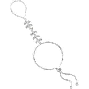 CZ Ring Bracelets Hand Chian Silver - Pearl Fishtail Boho Chain Slave Bracelet - Ring with Bracelet Attached Non-Tarnish Hand Bracelets for Women - 6 to 8 len (Silver B)