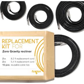 fuxton Zero Gravity Bungee All in Replacement kit, Replacement Cord for Zero Gravity Chair, Outdoor Recliner, Patio Furniture Repair kit, 4 Cords - Black