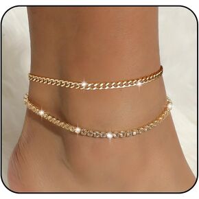 Silver Anklets for Women Shiny Tennis Anklet Silver Adjustable Rhinestone Ankle Bracelets Waterproof Beach Anklets Bracelet for Women Foot Jewelry for Summer