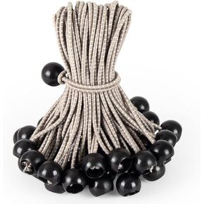Tarp Bungee Balls Ties 8 Inch,50 PCS Bungee Ball Cords Ties Heavy Duty High Elastic Bungee Cord Canopy Tie Down for Tarp,Camping Tent,Shelter,Shades Cloth,Cargo,Projector,etc.(Black)