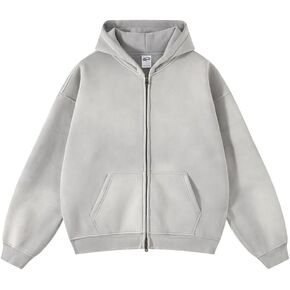 Mi Bo Tong Mens Oversized Hoodies Vintage Acid Wash Zip Up Hooded Sweatshirt with Pocket Long Sleeves Jacket