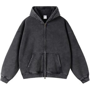 mi bo tong mens hodies كبير الحجم من حمض خمر غسل zip up قميص مقنع مع سترة جيب طويلة الأكمام in Kuwait