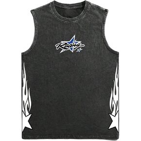 Verdusa Men's Star Print Distressed Tank Tops Washed Vintage High Street Tops