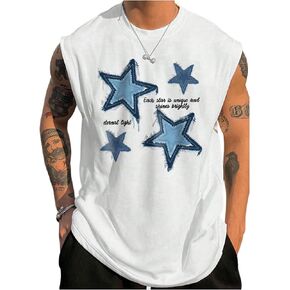 Gorglitter Men's Star Letter Graphic Vest Top Crewneck Tank Tops Tops Street Street