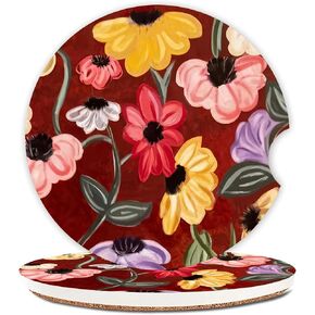 Taylor Inspired Piano Flora Ceramic Car Cup Coasters, Suprise Song Inspired 2.6 Inch Anti Slip Ceramic Absorbent Coaster with Cork Base and Finger Notch