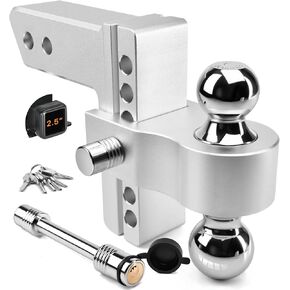 Adjustable Trailer Hitch - Tlvuvmo Aluminum Drop Hitch (Fits 2.5'' Receiver), 6 Inch Drop/Rise, 18,500 LBS GTW Heavy Duty Truck Hitch, (2'' & 2-5/16'') Chrome Plated Steel Balls - Tow Hitch Ball Mount