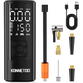 KONNETOO Inflator Portable Air Compressor - Air Pump for Car Tires with Tire Pressure Gauge - One Click Smart Pump Tire Inflator for Car, Motorcycle, Bicycle and More