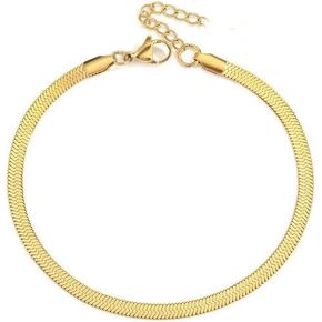 8 Inch Vintage Snake Chain 18k Gold Plated Stainless Steel Anklet Nickel Free Hypoallergenic Waterproof