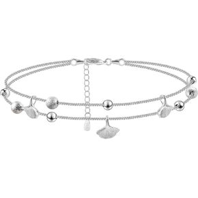 Silver Ankle Bracelets for Women, Butterfly/Beads/Stars/Shell Cute Charm Anklet, 14K Gold Plated Layered Chain Anklets for Women Teen Girls