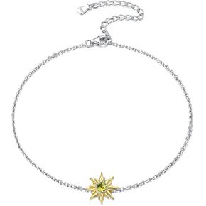 ChicSilver 925 Sterling Silver Minimalist Dainty Sun Birthstone Ankle Bracelet for Women Summer Beach Ankle Chain Anklets Jewelry