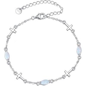Crmad Sterling Silver Cross Anklet for Women - Cross Opal Jewelry
