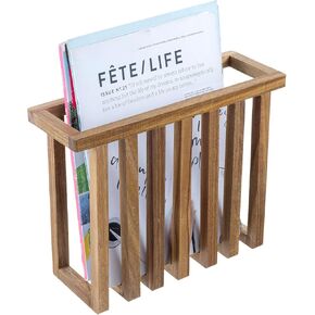 MyGift 11 Inch Premium Acacia Wood Wall Mounted Magazine Rack and File Folder Holder, Mid Century Modern Home Office Hanging Storage for Oversized Magazines