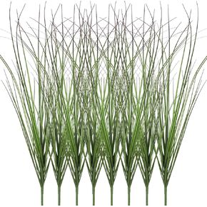 8 Bundles Artificial Plants Onion Grass Outdoor 17 Inch Tall Fake Shrubs Wheat Grass UV Resistant Greenery Stems Faux Bushes Plant for Indoor Outdoor Garden Office Home Decor（Green Red Tail）