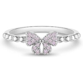 925 Sterling Silver Sweet Pink Cubic Zirconia Bow Ring For Girls & Teens Sizes 2-5 - Adorable and Simple Polished Bow Ring With Pink CZ For Young Girls - Classic Detailed Rings For Girls Birthday Gift