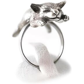 POYAMUSE Lovely Sleeping Cat Finger Ring - Retro Cat Kitty Lying on Finger Design for Cat Lover