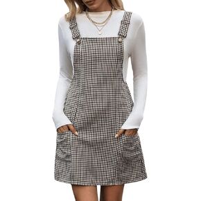 Milumia Women's Houndstooth Silespless Salmsles الأشرطة القابلة للتعديل مع فستان قصير مع جيب