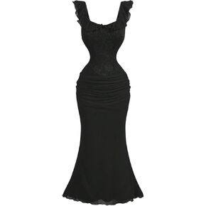 Floerns Women's Ruffle Sleeveless Bodycon Dresses Fishtail Hem Cocktail Party Midi Dress
