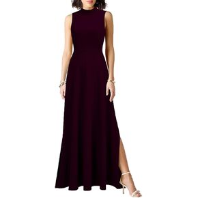 WOOSEA Women Sleeveless High Neck Split Evening Cocktail A-Line Long Dress
