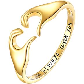 KECHO Valentine's Gifts for Women 14k Solid Gold Hug Ring for Her Women Adjustable Hug Hand Rings Jewelry for Birthday Anniversary for Wife (Love Ring)