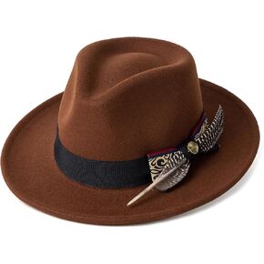 Classic Wide Brim Fedora Hats Wide Brim Felt Dress Hat for Men