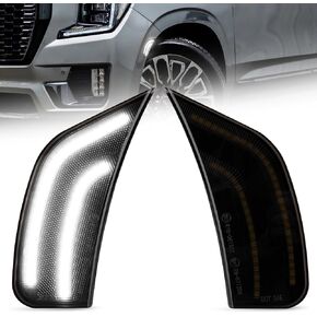 Upgraded Smoked Lens LED Side Markers Lamp Compatible with GMC Yukon/Denali/XL, Chevy Tahoe/Suburban, Cadillac Escalade/ESV 2021-2024 Driver & Passenger Side Marker Light, White LED 2PCS