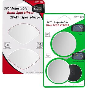 2 Pack 360° Adjustable Blind Spot Mirrors for Cars – Universal Stick-On Rear View Mirrors for Improved Visibility, Wide Angle Convex Mirror for Trucks, SUVs, and Vehicles, Round & Fan-Shaped