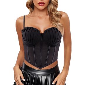 Haoohu Women's Sexy Mesh Bustier Crop Top Push Up Lace Fishbone Corset Bra Going Out Bustier Vest