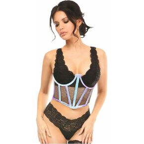 Daisy corsets womens Lavish Blue/Purple Holo & Fishnet Underwire Waist Cincher Corset