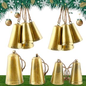 4 Pack Christmas Cow Bells Giant Rustic Vintage Style Lucky Harmony Christmas Bells Huge Christmas Hanging Ornament Metal Cow Bells for Christmas Garden Yard Room Decor