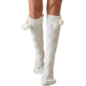 Campsis Women Leg Warmers Socks White Cable Knit Socks Knee High Socks Winter Boot Stockings for Women and Girls
