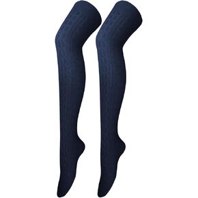 BestJybt النساء كابل متماسكة الفخذ الجوارب عالية القطن دافئ فوق جوارب الركبة جوارب الحذاء عالية الجوارب