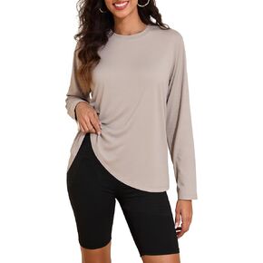 PrettyGuide Womens Long Sleeve Shirts Modal Cotton Basic Tee Crewneck Loose Fit Tops