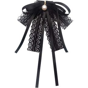Black lace Bow Tie Brooches for Girl Women Fashion jabot collar brooch pins Pre-Tied Neck Tie Shirt Corsage Neck Tie