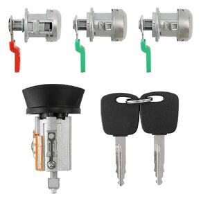 متوافق مع Ford F150 F20 F350 1998-2003 ، F150 Heritage 2004 Switch Switch Lock Cylinder واسطوانة قفل الباب و 1 مجموعة أسطوانة قفل الباب الخلفي W/2 مفاتيح رقاقة مستجيب C-42-195 LC6177 DL5885 597638