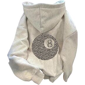 Women's Number Leopard Graphic Hoodie Long Sleeve Hooded Pullover Sweatshirts Casual Fall Tops