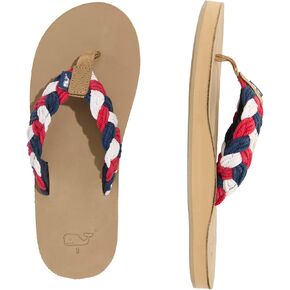vineyard vines Men's Colorblock Braided Rope and Leather Flip Flop