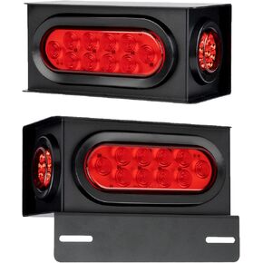 2PCS Steel Trailer Light Boxes Housing Kit with 6-Inch Oval Red LED Tail Lights (10LED) and 2-Inch Round Red LED Side Marker Lights (9LED), Grommets & Wire Connectors Included
