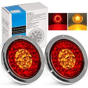 LIGBT 2Pcs 4 Inch Red White LED Round Trailer Tail Lights and Reverse Lights 16LEDs IP67 Waterproof Red Stop Turn Tail Lights and White Backup Lights Kit For Boat Trailer Truck RV