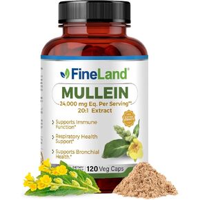 FineLand Mullein Leaf 20x Extract – 24,000mg Equivalent per Serving – Lung Cleanse & Respiratory Support Supplement – Sinus, Bronchial & Immune Health – 120 Vegan Capsules – Made in USA