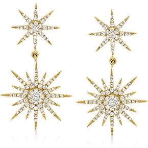 Ross-Simons 1.00 ct. t.w. Diamond Starburst Drop Earrings in 14kt Yellow Gold
