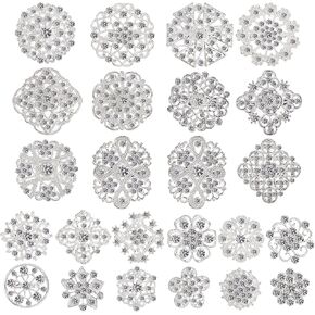 Hiceeden Lot 24 PCS دبابيس كريستال دبابيس ، فضي ساطع واضحة راينستون بروشات الزهور مجوهرات الزفاف باقة الزفاف هدية للفتيات ، النساء ، ديي.