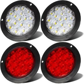 LIGBT 4PCS 4 Inch Round LED Trailer Tail Lights 2 Red and 2 White 4" Led Stop Brake Turn Tail Lights 16 LED Waterproof led Trailer Lights Backup Reverse Lights for Trailer Boat Truck RV