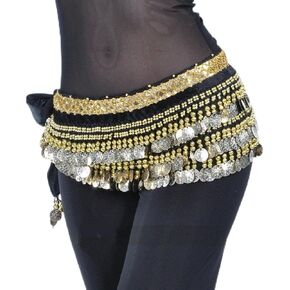 MUNAFIE Belly Dance Hip Scarf Belly Dancing Multi-Row Coin Noisy Belt Skirt