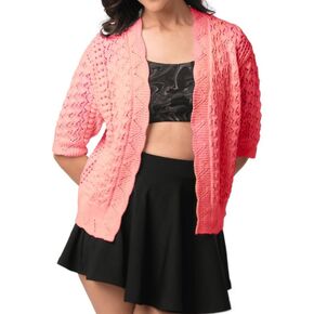Novella Women's Short Sleeve Cardigan Open | Front Lightweight Summer Sweater | Casual Loose Fit | Coral Color Cardiagn Large Size