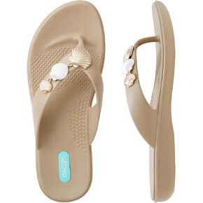 Oka-B Women's Elle Kalea Flip Flop Sandal with Sea Shell Charms