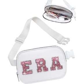 Sequins Letters Era Fanny Packs for Women Girls, Nylon Crossbody Bags Tour Trendy Stuff Gifts for Her, Singer Merch Everywhere Belt Bag Christmas Birthday Party Favors for Music Lovers Fans White