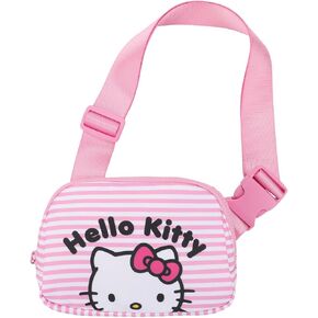 Hello Kitty Character Face 7.75" Pink & White Striped Fanny Pack Sling Bag